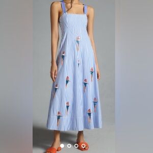 Anthropologie Maeve Tie-Back A-line Maxi beaded bird Dress